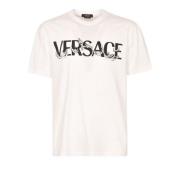 Heren Wit Logo Print T-Shirt Versace , White , Heren