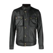 Gewaxte Katoenen Jas met Opstaande Kraag Belstaff , Black , Heren