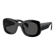 Dames Ovale Zonnebril Zwart Glanzend Prada , Black , Dames