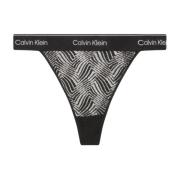 Zwart Kant Gedrukt Semi-Transparante Slip Calvin Klein , Black , Dames