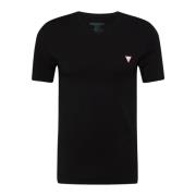 Zwart V-Hals T-Shirt met Bedrukt Logo Guess , Black , Heren