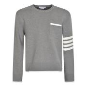 Lichtgrijze 4-Bar Gestreepte Sweatshirt Thom Browne , Gray , Heren