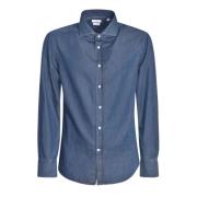 Donker Denim Overhemd voor Heren Brunello Cucinelli , Blue , Heren