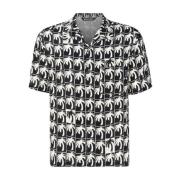 Zwart-wit grafisch bedrukt bowling shirt Palm Angels , Black , Heren
