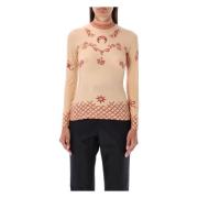 Hoge Hals Henna Print Top Marine Serre , Beige , Dames