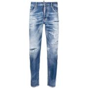 Blauwe Slim-Fit Ripped Jeans met Distressed Effect Dsquared2 , Blue , ...