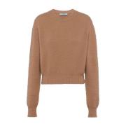 Kameel Cashmere Triangle Logo Sweater Prada , Brown , Dames