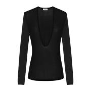 Zwarte Viscose Gebreide Top met U-hals Saint Laurent , Black , Dames