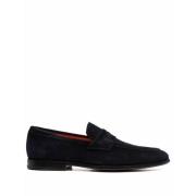 Blauwe Leren Loafers voor Mannen Santoni , Blue , Heren