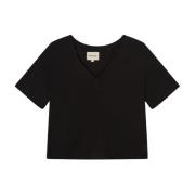 Zwart V-hals T-shirt Relaxte pasvorm Loulou Studio , Black , Dames