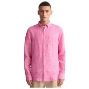 Reguliere Linnen Overhemd met Geborduurd Logo Gant , Pink , Heren