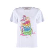 Korte Mouw Box Print T-shirt Nenette , White , Dames