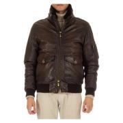 Aviator Style Bruin Leren Bomberjack Moorer , Brown , Heren