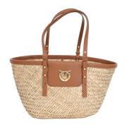 Love Summer Basket Beige Leren Tas Pinko , Multicolor , Dames