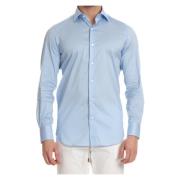 Heldere Blauwe Stretch Poplin Overhemd Finamore , Blue , Heren