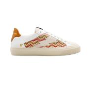 Beige/Wit Leren Sneaker met Jute Detail Stokton , Multicolor , Dames