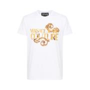 Wit Barok Gouden Logo T-shirt Versace Jeans Couture , White , Heren