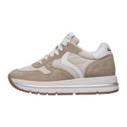 Suede and technical fabric sneakers Maran Voile Blanche , Beige , Dame...