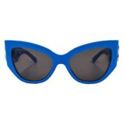 Stijlvolle Blauwe Zonnebril met Zilveren Logo Balenciaga , Blue , Dame...