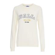 Off White Gebreide Trui met Border Details Ball , Beige , Dames