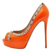 Pre-owned Leather heels Valentino Vintage , Orange , Dames