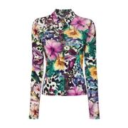 Bloemenprint Stretch Overhemd Wit Just Cavalli , Multicolor , Dames