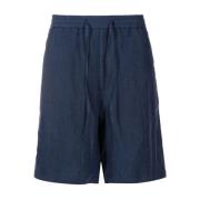 Blauwe Linnen Trekkoord Bermuda Shorts Emporio Armani , Blue , Heren