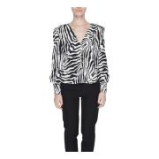 Luipaardprint V-hals Blouse Only , Multicolor , Dames