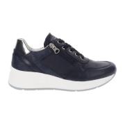 Leren Sneakers met Veters en Rits Nerogiardini , Blue , Dames