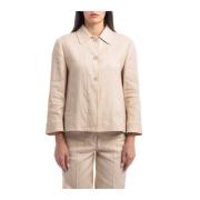 Linnen en Katoen Stretch Jas Seventy , Beige , Dames