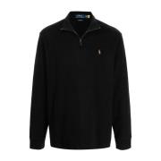 Katoenen Half-Zip Sweatshirt met Leren Details Ralph Lauren , Black , ...