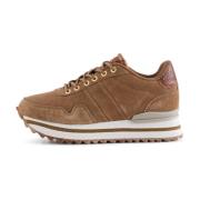 Suede Plateau Sneaker met Visleer Woden , Brown , Dames