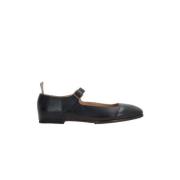 Zwarte leren Mary-Jane platte schoenen Ziggy Chen , Black , Dames