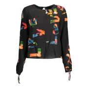 Zwarte Viscose Shirt met Geplooide Mouwen Desigual , Multicolor , Dame...