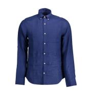 Blauwe Linnen Slim Fit Overhemd met Borduursel Gant , Blue , Dames