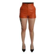 Hoge Taille Oranje Leren Mini Shorts Dolce & Gabbana , Orange , Dames
