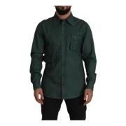 Slim Fit Donkergroene Flax Shirt Dolce & Gabbana , Green , Heren