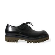 Klassieke Zwarte Leren Derby Schoenen Dolce & Gabbana , Black , Heren