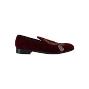 Fluwelen Loafers met Pistool Borduurwerk Dolce & Gabbana , Red , Heren