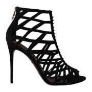 Zwarte Leren Hakken Sandalen met Rits Dolce & Gabbana , Black , Dames