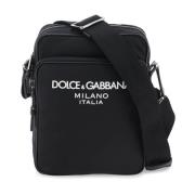 Rubberen Logo Nylon Schoudertas Dolce & Gabbana , Black , Heren