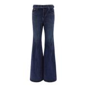 Geriemde Wijd uitlopende Jeans Sacai , Blue , Dames