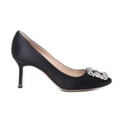 Zwarte Satijnen Kristal Gesp Hakken Manolo Blahnik , Black , Dames