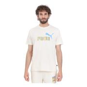 Sportieve Beige T-shirt met Logo Print Puma , Beige , Heren