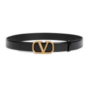 V Signature Riem Zwart Leer Valentino Garavani , Black , Heren