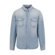 Oversize Pointy Pockets Shirt Saint Laurent , Blue , Heren