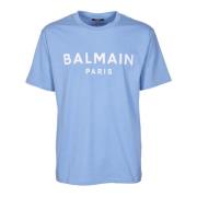 Crew-neck Logo Print T-shirt Balmain , Blue , Heren