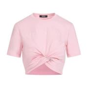 Lichtroze Cropped Logo T-Shirt Versace , Pink , Dames