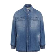 Gewatteerd Denim Overhemd Blauw Gewassen Alexander McQueen , Blue , He...