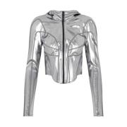 Chrome Silver Hooded Jacket Mugler , Gray , Dames